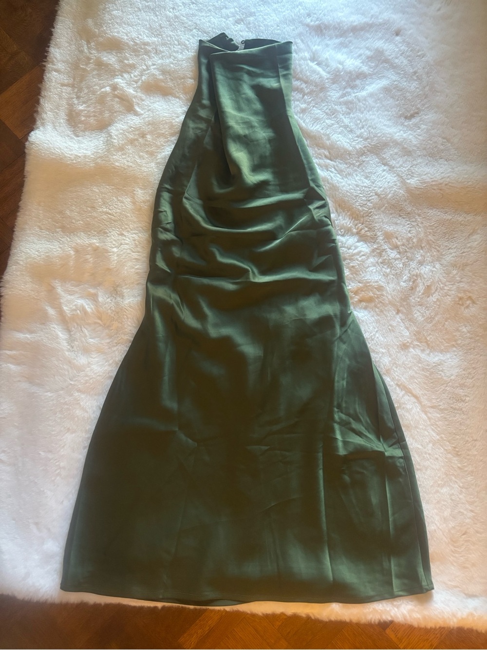 Lulu's Olive Green Satin Halter Midi Dress